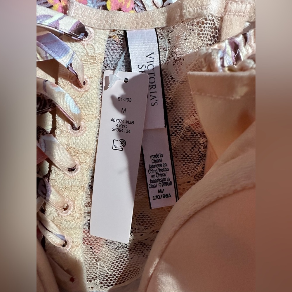 Victoria's Secret Pink/Beige Floral Silky Slip Dress w/ Corset - Picture 8 of 9